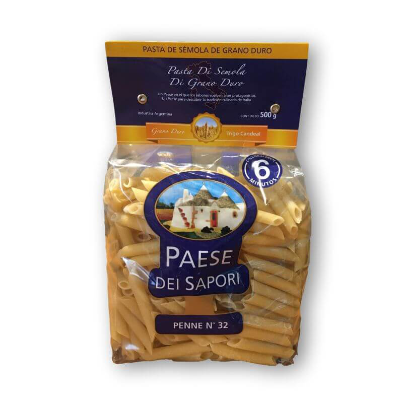 Pasta de sémola. Penne n°32 500g - Paese Dei Sapori