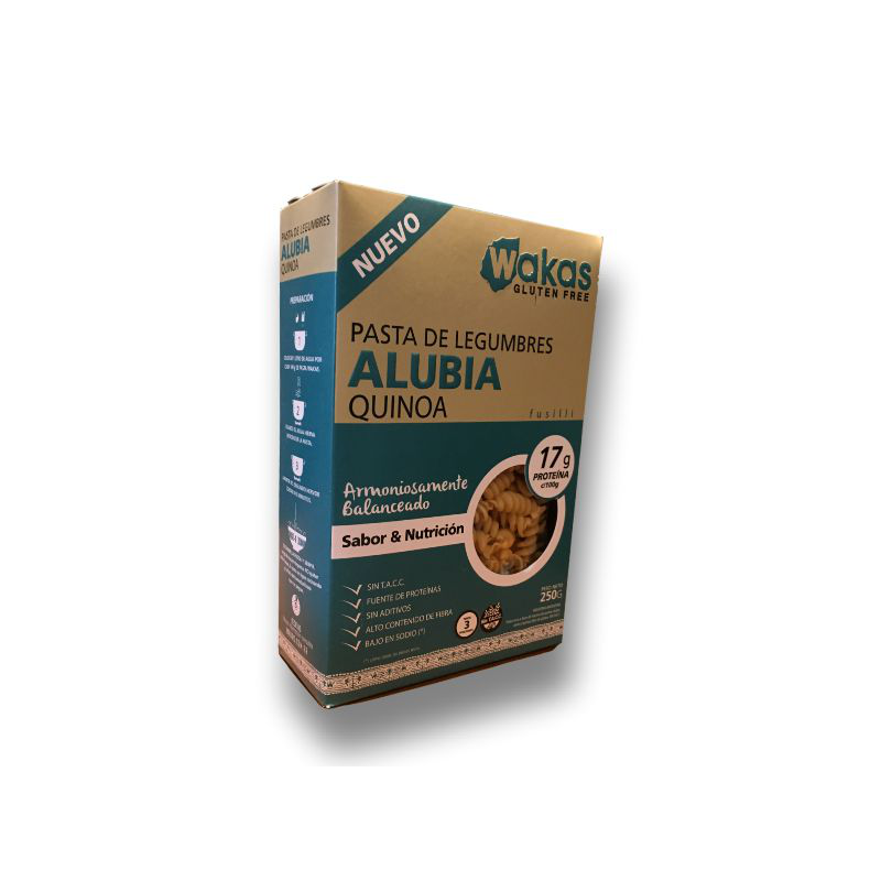 Pasta de legumbres fusilli c/alubias y quinoa 250g - Wakas