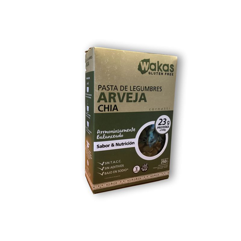 Pasta de legumbres cornetti c/arvejas y chia 250g - Wakas 