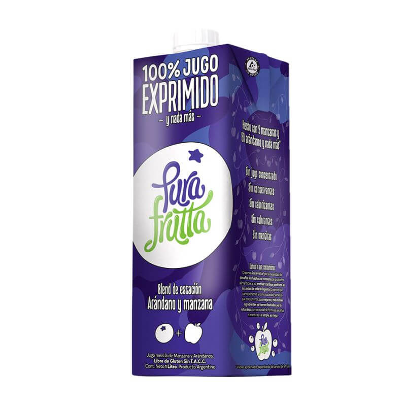 Jugo 100% Exprimido Manzana y Arándanos 1000ml - PURA FRUTTA	