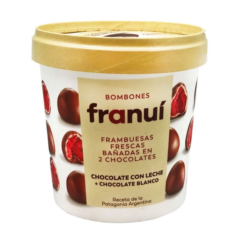 Frambuesas con chocolate blanco y chocolate con leche150 grs - Franui