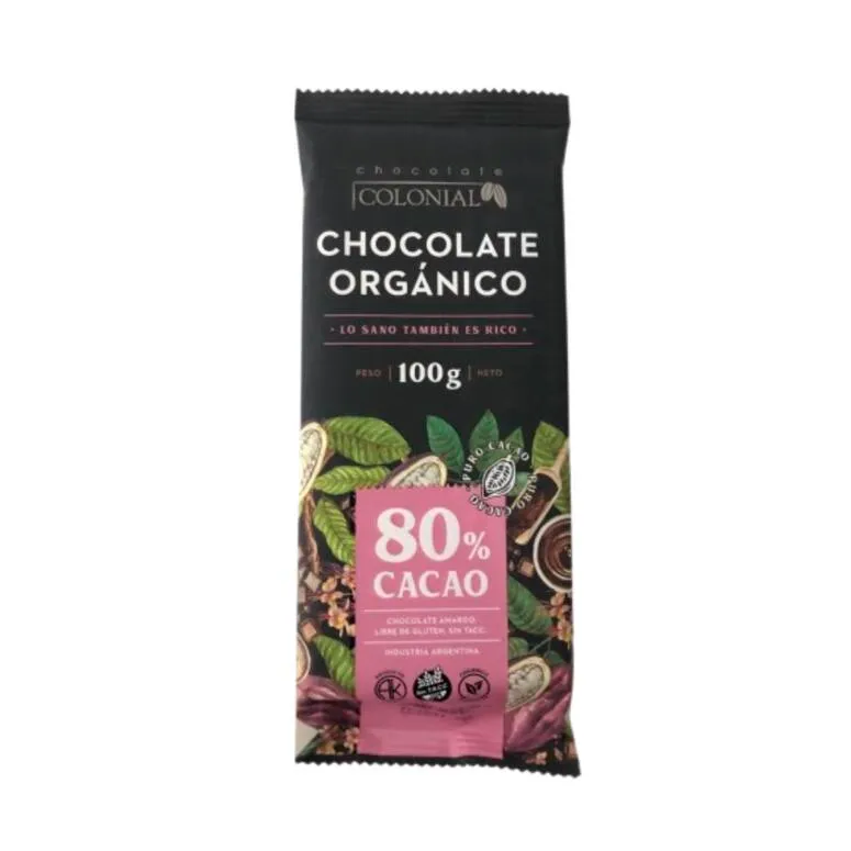 Barra de Chocolate ORGANICO Negro 80% Cacao x 100g - Chocolate Colonial