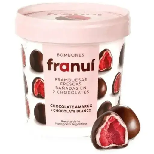 Frambuesas con chocolate blanco y chocolate amargo150 grs - Franui